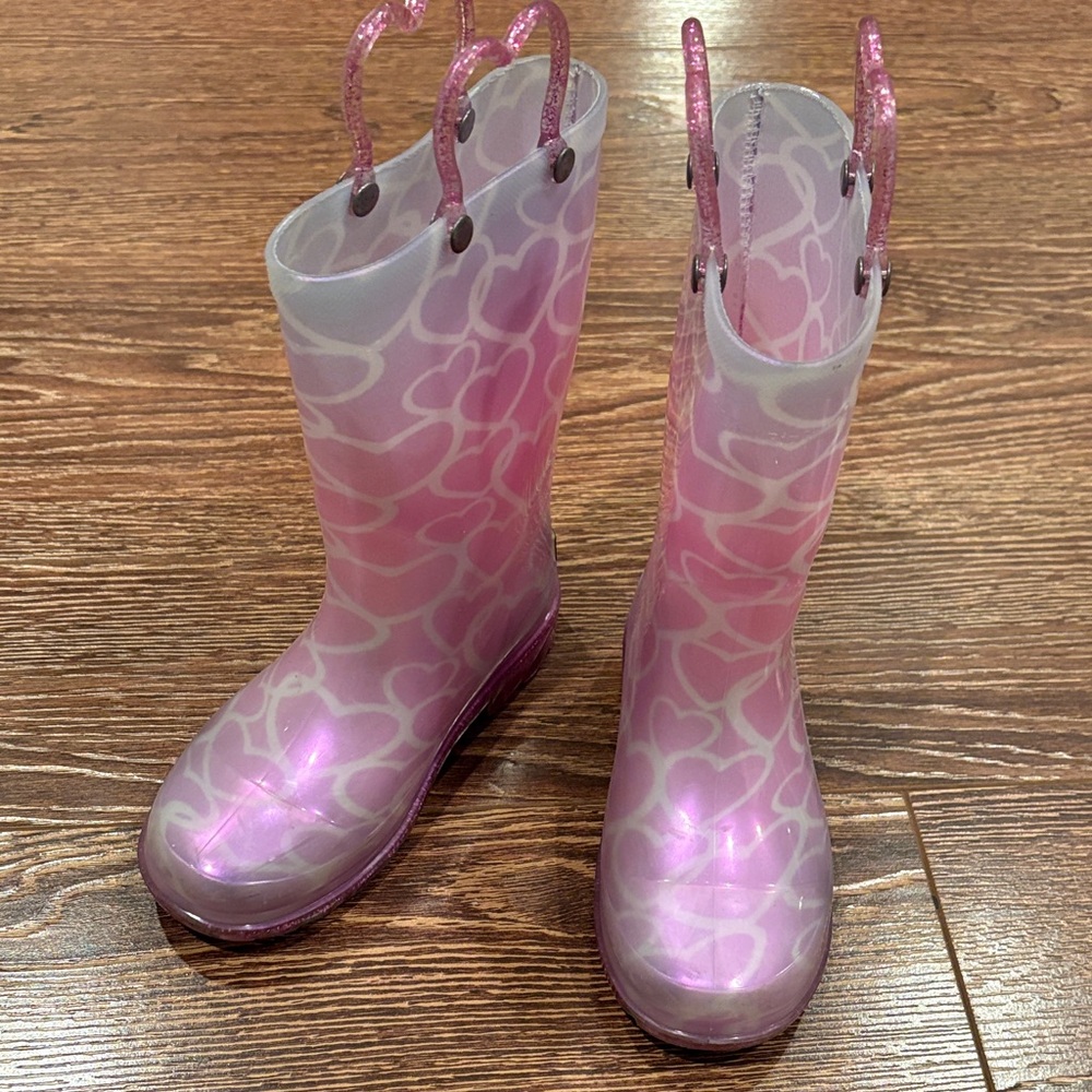 Pink Heart Pattern Rain Boots